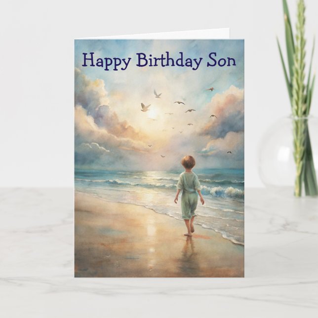 Young Boy on Beach Birthday Card (Front)