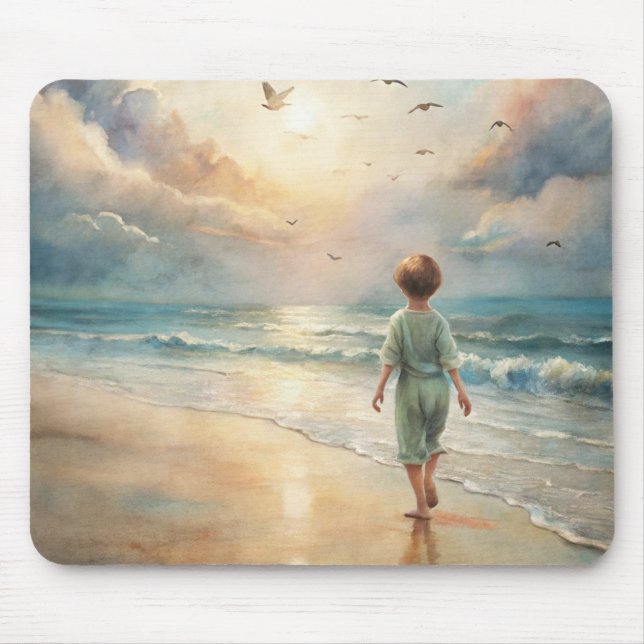 Young Boy on Beach Mouse Pad (Front)