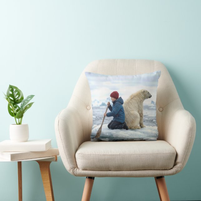 Young Boy on Ice Rescuing a Polar Bear Cushion (Chair)