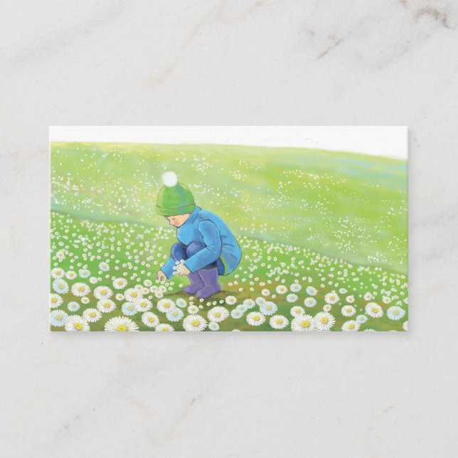 Young Boy Picking Daisies on a Hill Illustration  Enclosure Card (Front)