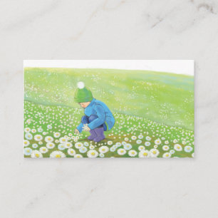 Young Boy Picking Daisies on a Hill Illustration Enclosure Card