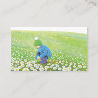 Young Boy Picking Daisies on a Hill Illustration  Enclosure Card