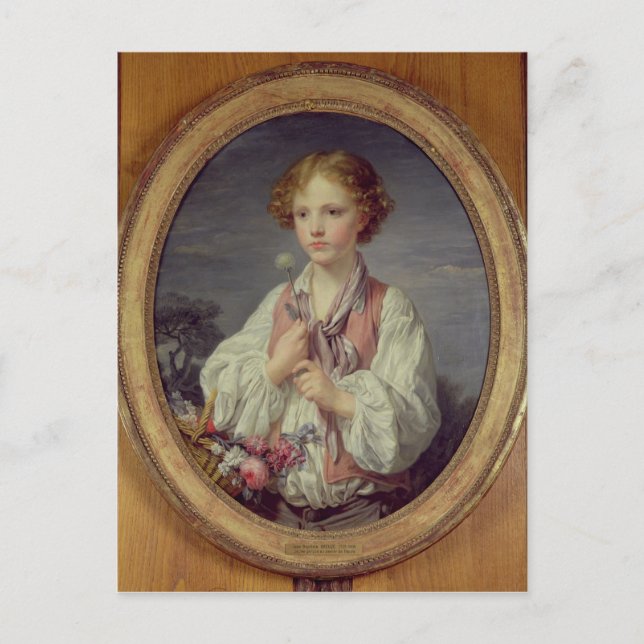 Young Boy with a Basket of Flowers Postcard (Front)
