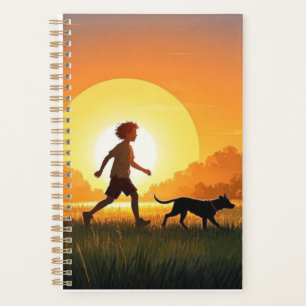 Young Boy with dog at sunset  Planner