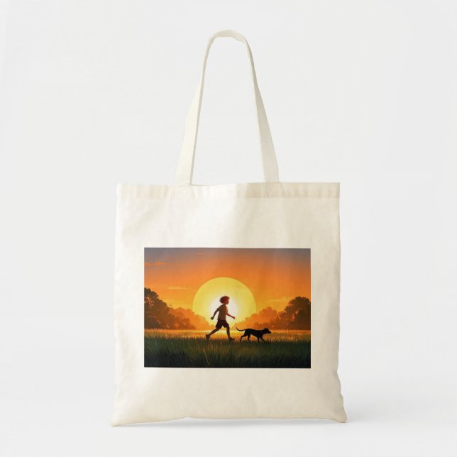Young Boy with dog at sunset  Tote Bag (Front)