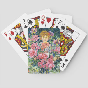 Young Boy With Red Peony Flowers (by Robert Reid) Playing Cards