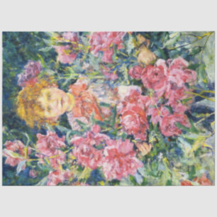 Young Boy With Red Peony Flowers (by Robert Reid) Tissue Paper