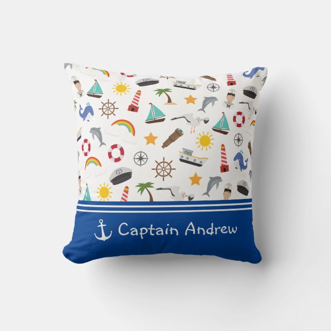 Young Boy's Captain Sailor Nautical Cushion (Front)