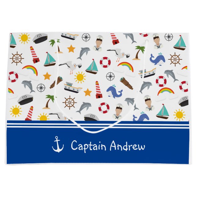 Young Boy's Captain Sailor Nautical Large Gift Bag (Front)