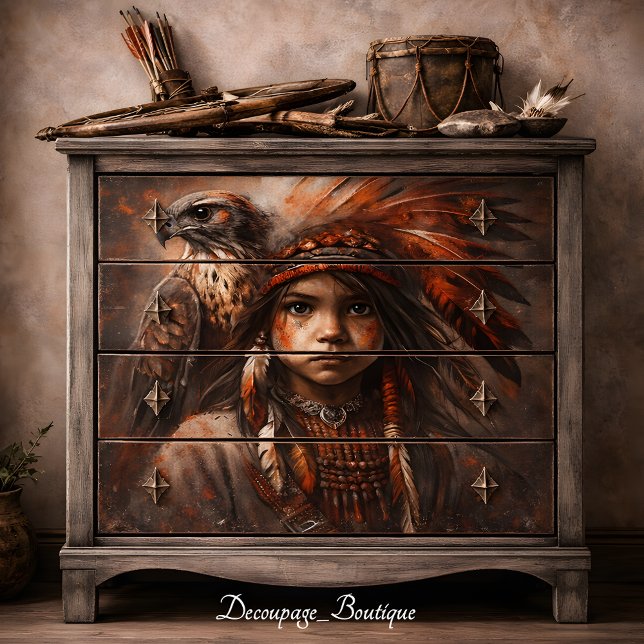 Young Brave & Eagle Headdress Decoupage Tissue Paper (Young Brave & Eagle Headdress Decoupage Tissue Paper Mockup)