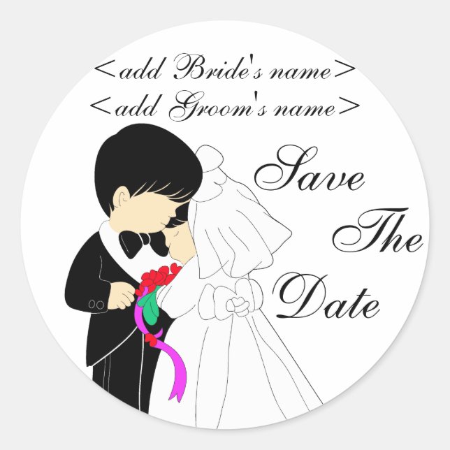 Young Bride and Groom Classic Round Sticker (Front)