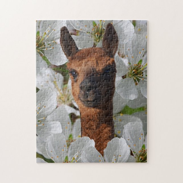 Young Brown Alpaca In White Blossoms, Jigsaw Puzzle (Vertical)