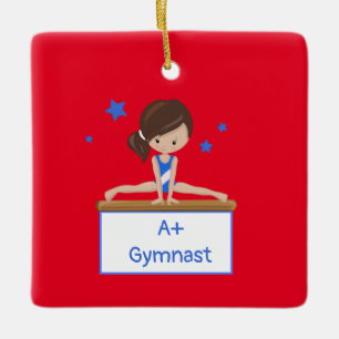 Young Brunette Gymnast Personalised Custom Text Ceramic Ornament