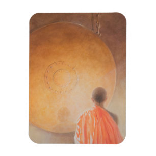 Young Buddhist Monk and Gong Bhutan 2010 Magnet