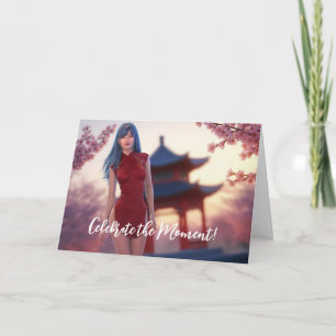 Young Cheongsam Beauty Posing for Chinese New Year Card