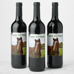 Young Chestnut Horse Sniffing A Banksia Bush, Wine Label