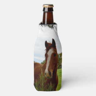 Young Chestnut Horse Sniffing Banksia Tree, Bottle Cooler