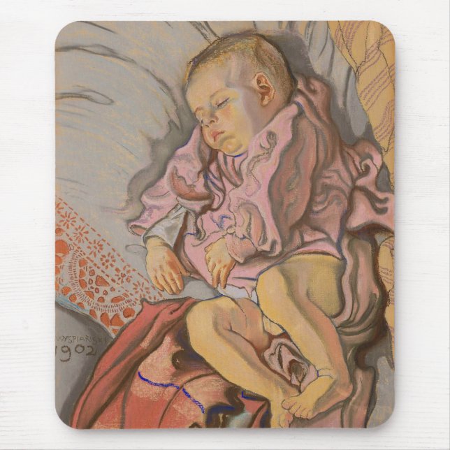 Young Child Sleeping on a Pillow Mouse Pad (Front)