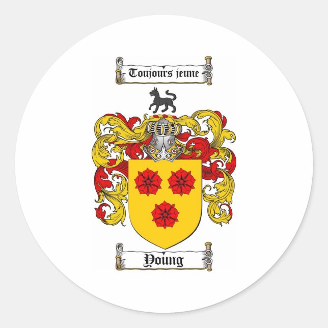 Young Coat of Arms / Young Family Crest Classic Round Sticker (Front)