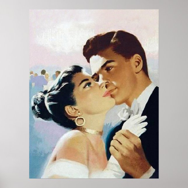 Young couple dancing together, vintage romantic poster (Front)
