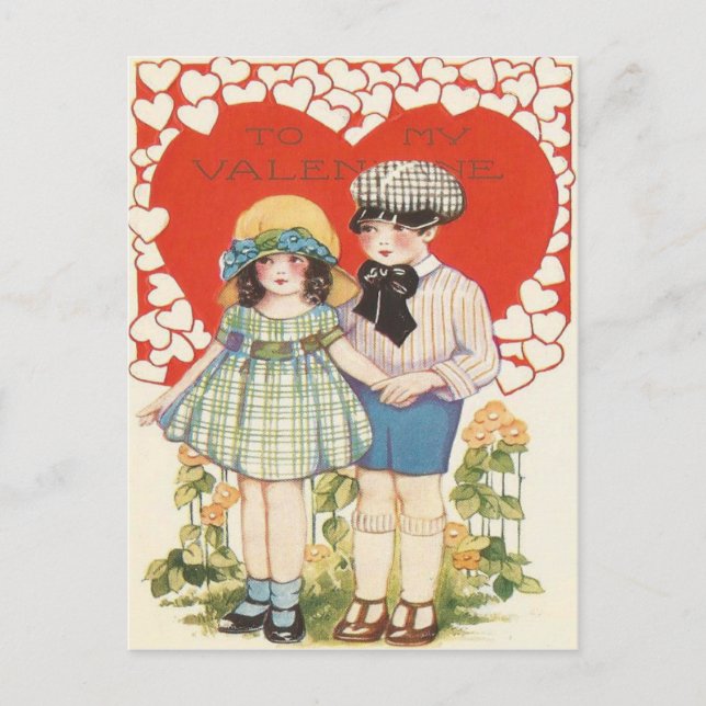 Young Couple Heart Hearts Daisy Postcard (Front)