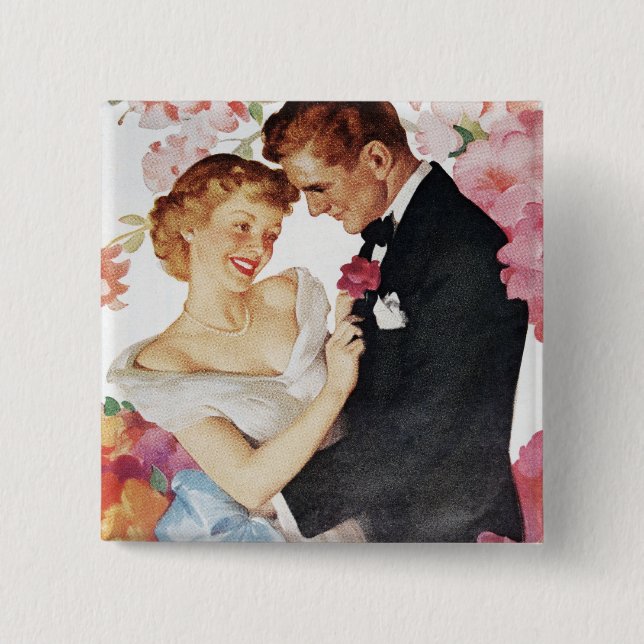 Young couple in formal wear 15 cm square badge (Front)