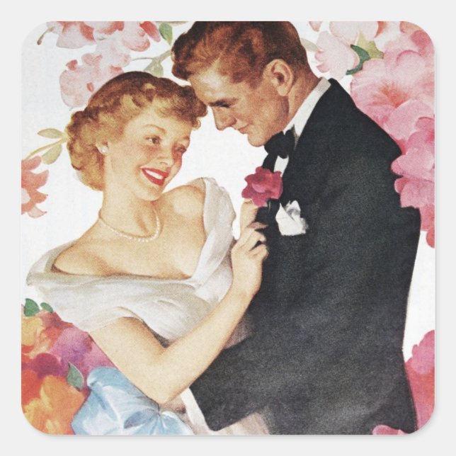 Young couple in formal wear square sticker (Front)
