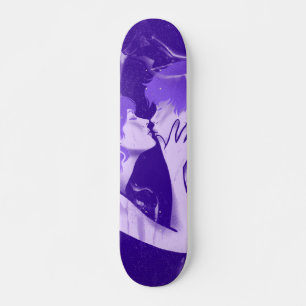 Young Couple Kissing Him & Her Romantic Purple     Skateboard