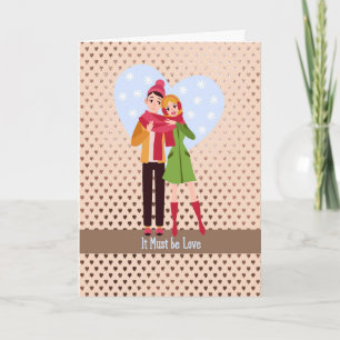 Young Couple with Heart Background, Romance Card