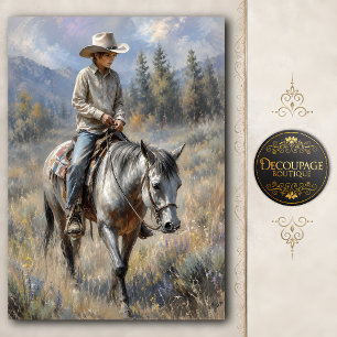 Young Cowboy on Horse Decoupage Tissue Paper