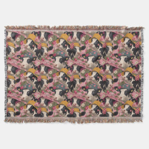Young Cows Wearing Spring Hats In Strawberry Field Throw Blanket
