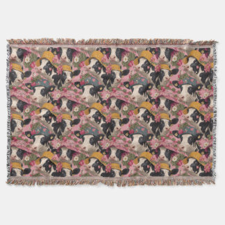 Young Cows Wearing Spring Hats In Strawberry Field Throw Blanket