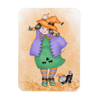 Young, dancing Witch with Cat Magnet