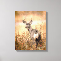 Young Deer in Wildflowers with Grungy Texture Art