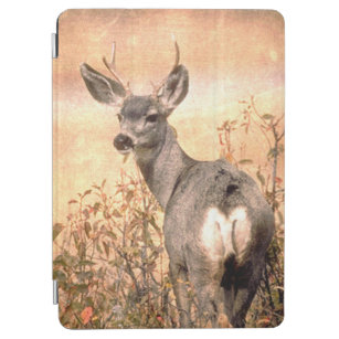 Young Deer in Wildflowers with Grungy Texture Art iPad Air Cover