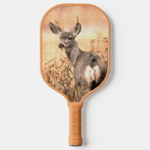 Young Deer in Wildflowers with Grungy Texture Art Pickleball Paddle
