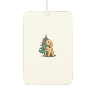 Young Dog with nice Christmas Tree for Festive Sea Car Air Freshener