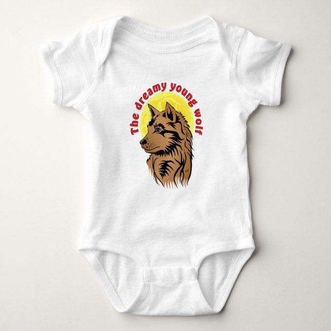 young dreamy wolf baby bodysuit (Front)