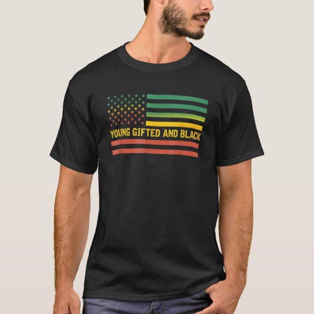 Young Ed And Black History Us Flag African America T-Shirt (Front)