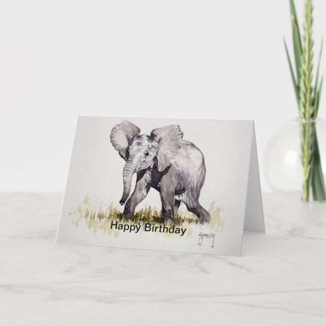 Young Elephant Happy Birthday Card (Front)