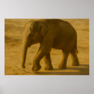 Young Elephant – Realistic Wildlife Art Poster