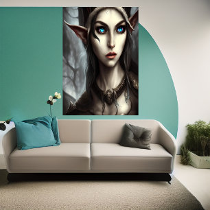 Young elf female blue eye AI Art Poster