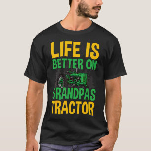Young Farmer Funny Tractor Boy On Grandpas Tractor T-Shirt
