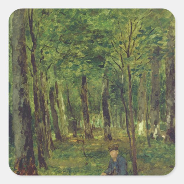 Young Farmer sitting in the Forest, 1878 Square Sticker (Front)