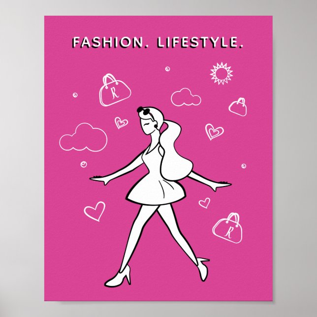 Young Fashion Girl - Sketch in Black, White & Pink Poster (Front)