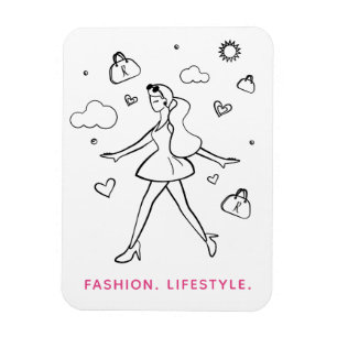 Young Fashion Girl - Sketched Art in Black & White Magnet