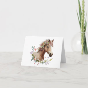 Young Foal Horse with Flowers BLANK Card