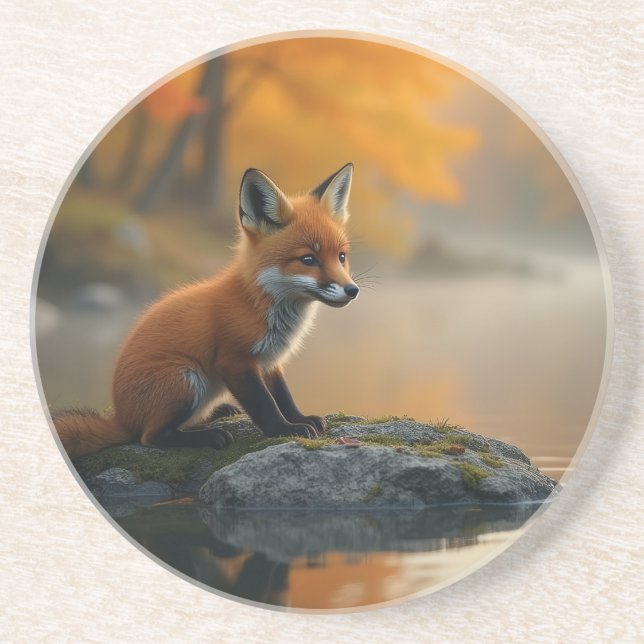 Young Fox in Autumn Coaster (Front)