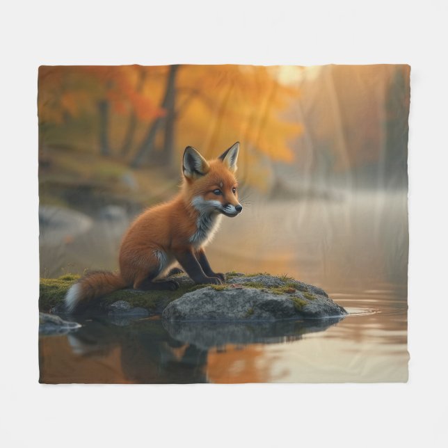 Young Fox in Autumn Fleece Blanket (Front (Horizontal))