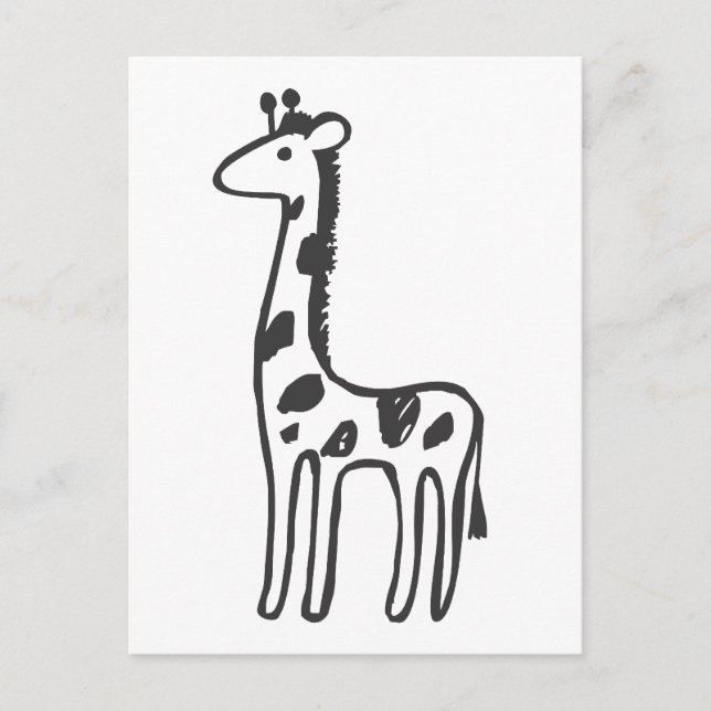 Young Giraffe in Black and White Sketch Postcard (Front)
